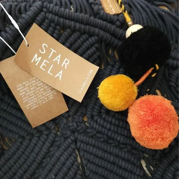 STAR MELA Marga macrame tote oversized cotton shoulder bag navy boho purse NEW - Picture 5 of 7